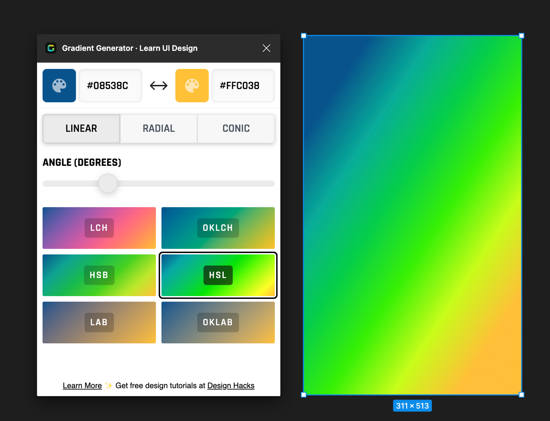 The plugin with angle slider